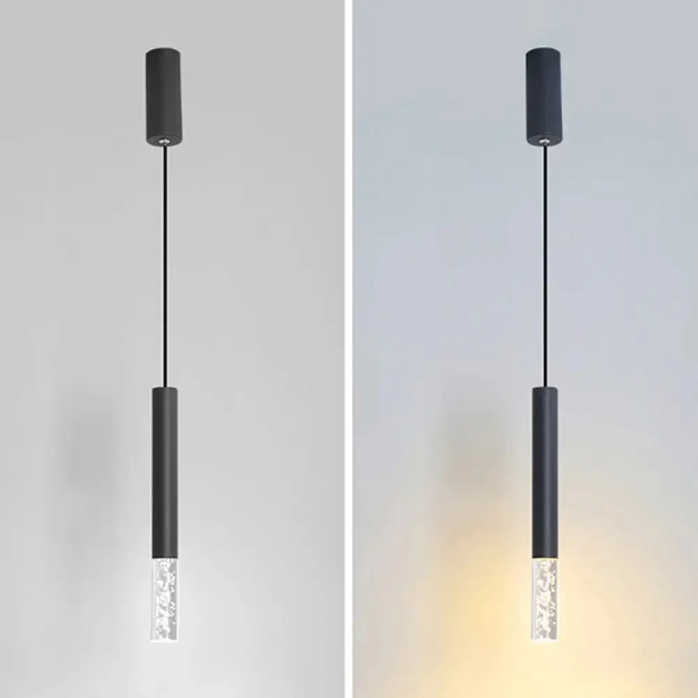 Black Tube Pendant Lamp: Modern Acrylic LED Ceiling Light Fixture for Bedroom