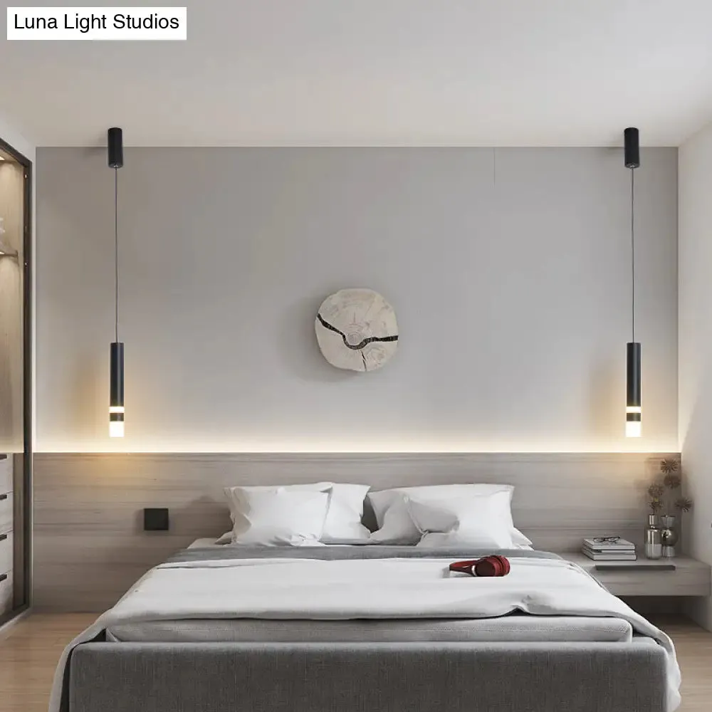 Black Tube Pendant Lamp: Modern Acrylic LED Ceiling Light Fixture for Bedroom