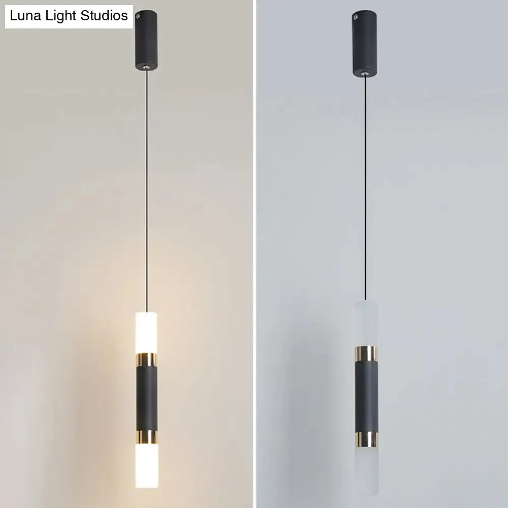 Black Tube Pendant Lamp: Modern Acrylic LED Ceiling Light Fixture for Bedroom