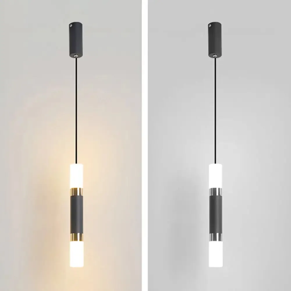 Black Tube Pendant Lamp: Modern Acrylic LED Ceiling Light Fixture for Bedroom