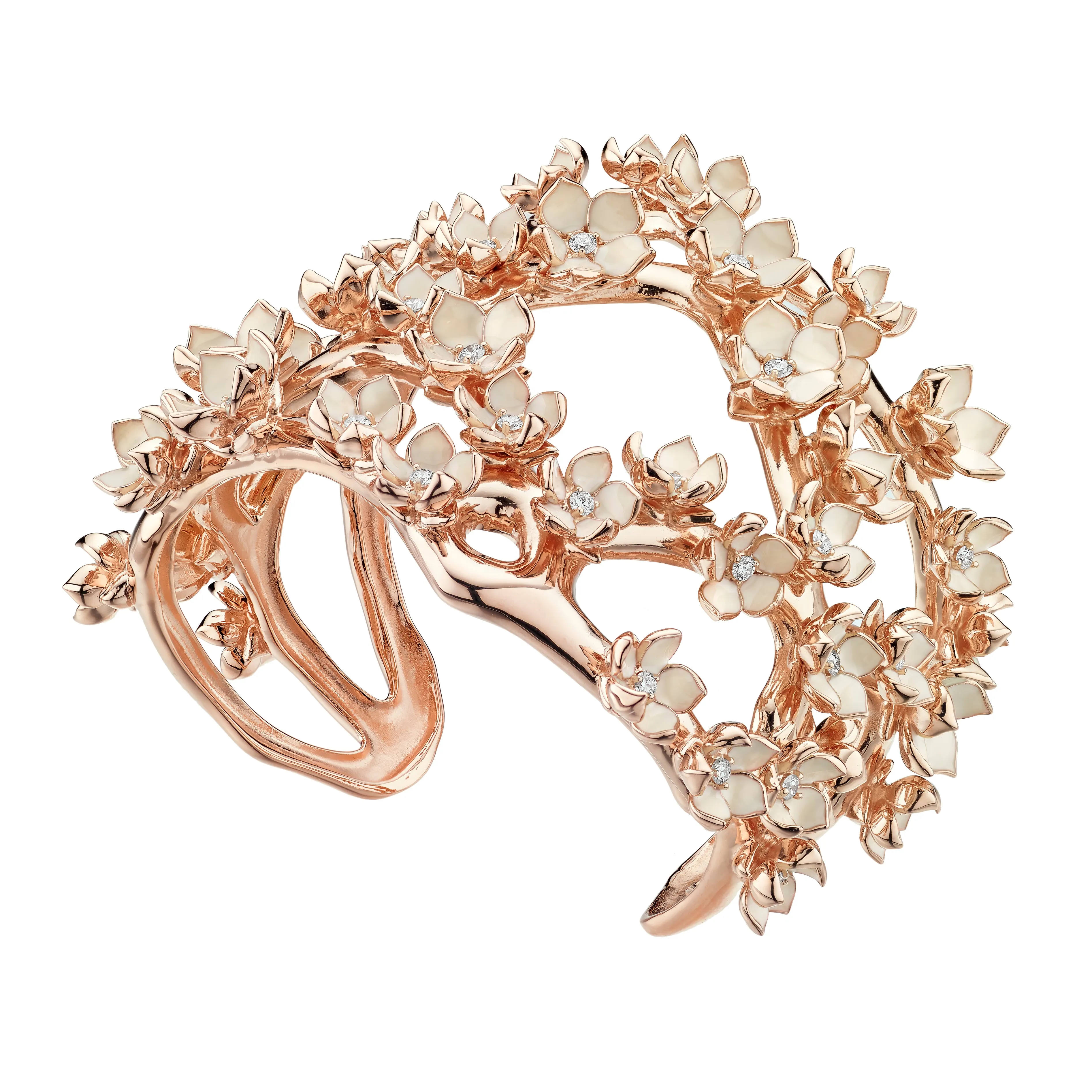 Cherry Blossom Cuff - Rose Gold Vermeil, Diamond & Enamel