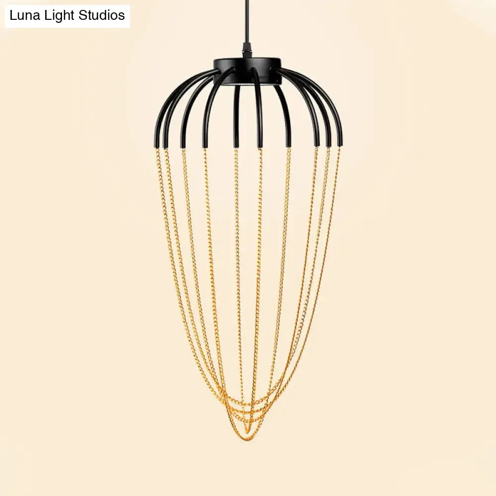 Contemporary 1-Light Black and Gold Caged Kitchen Pendant Lighting Fixture (19" / 21" W)