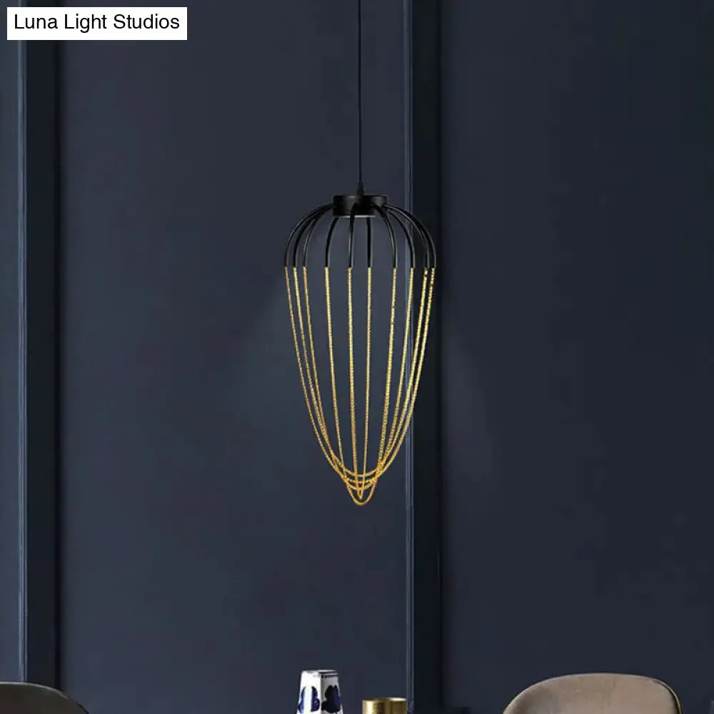 Contemporary 1-Light Black and Gold Caged Kitchen Pendant Lighting Fixture (19" / 21" W)