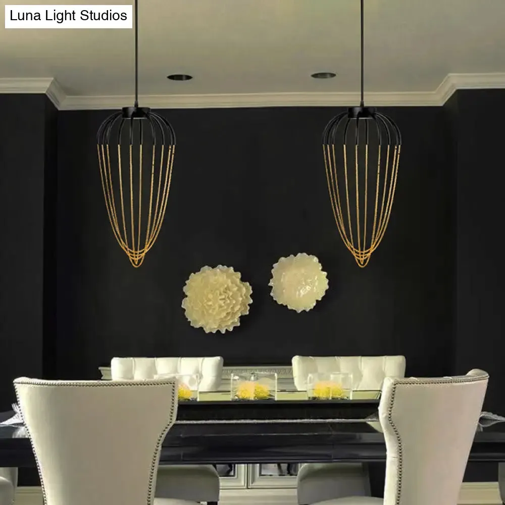 Contemporary 1-Light Black and Gold Caged Kitchen Pendant Lighting Fixture (19" / 21" W)