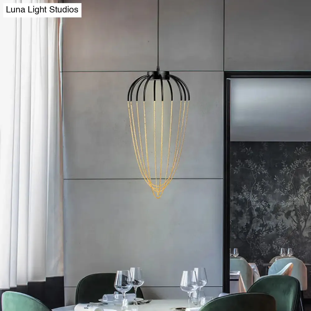 Contemporary 1-Light Black and Gold Caged Kitchen Pendant Lighting Fixture (19" / 21" W)