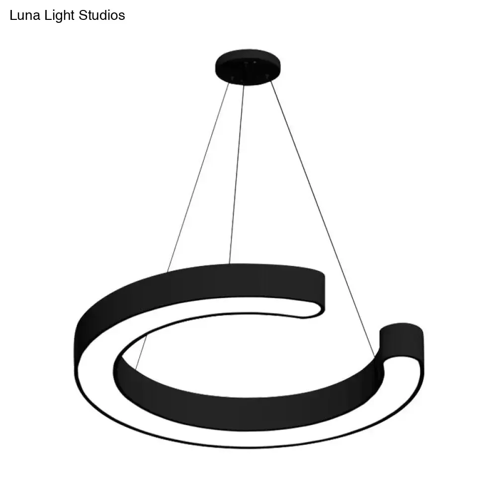 Contemporary Black C Pendant Ceiling Light - 16"/23.5"/31.5" W - LED Acrylic Down Lighting in Warm/White Light