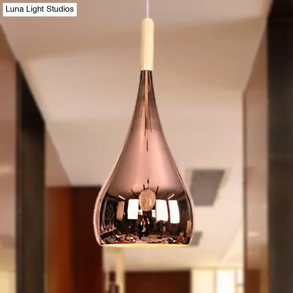 Contemporary Chrome/Rose Gold Teardrop Pendant Ceiling Light with Hanging Fixture - Ideal for Kitchen