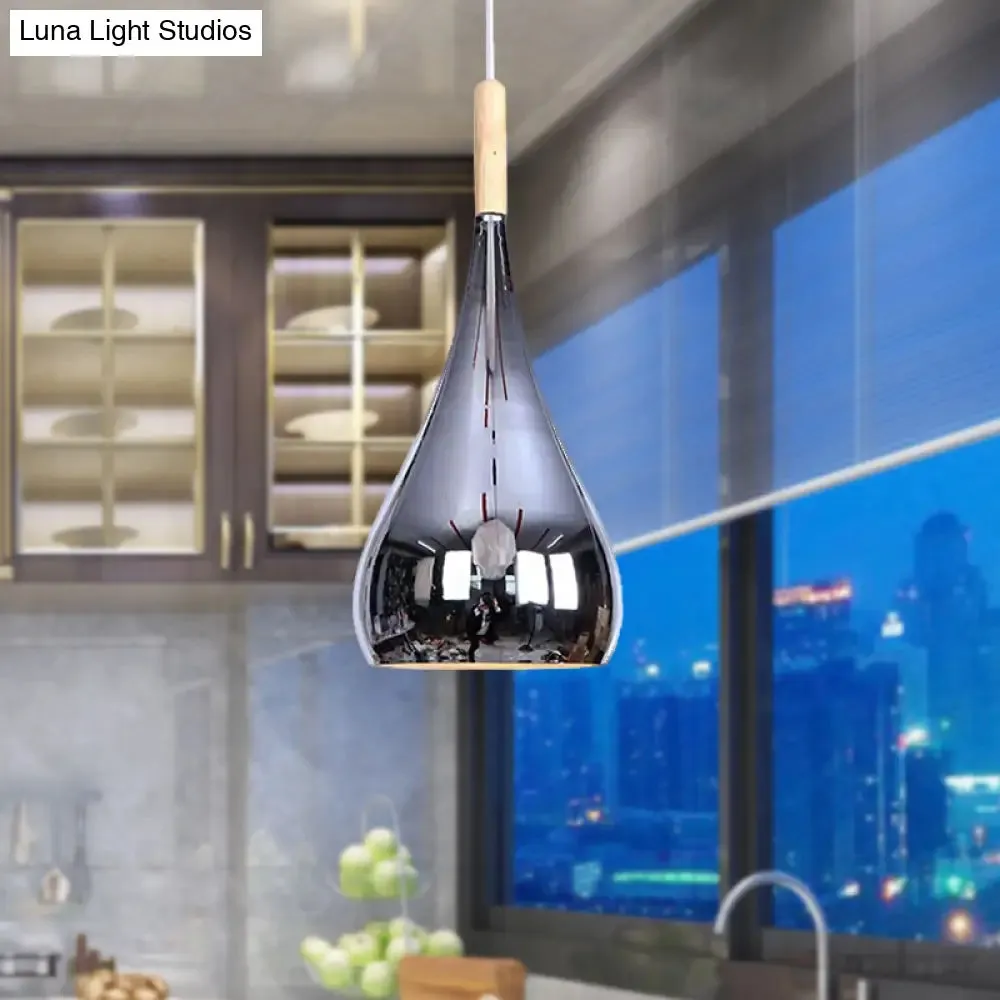 Contemporary Chrome/Rose Gold Teardrop Pendant Ceiling Light with Hanging Fixture - Ideal for Kitchen