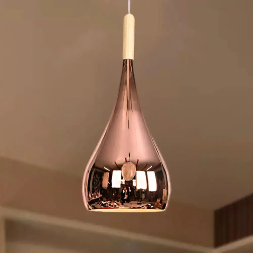 Contemporary Chrome/Rose Gold Teardrop Pendant Ceiling Light with Hanging Fixture - Ideal for Kitchen