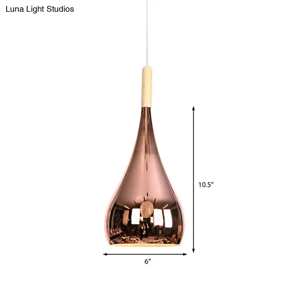 Contemporary Chrome/Rose Gold Teardrop Pendant Ceiling Light with Hanging Fixture - Ideal for Kitchen