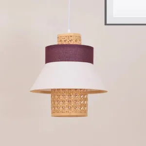 Contemporary Hanging Light Kit with Fabric Shade - Green/Purple/Light Purple Cylinder Suspension Pendant