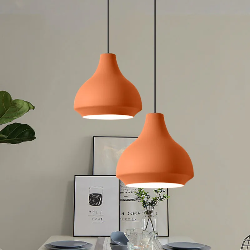 Contemporary Metal Gourd Pendant Ceiling Light - 1 Light - Grey/Black/Yellow