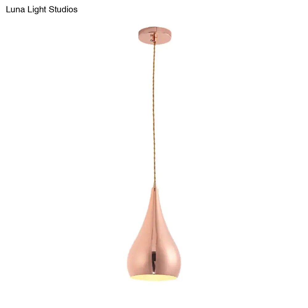 Contemporary Rose Gold Teardrop Pendant Light - 1 Head Metal Hanging Lamp for Kitchen Island