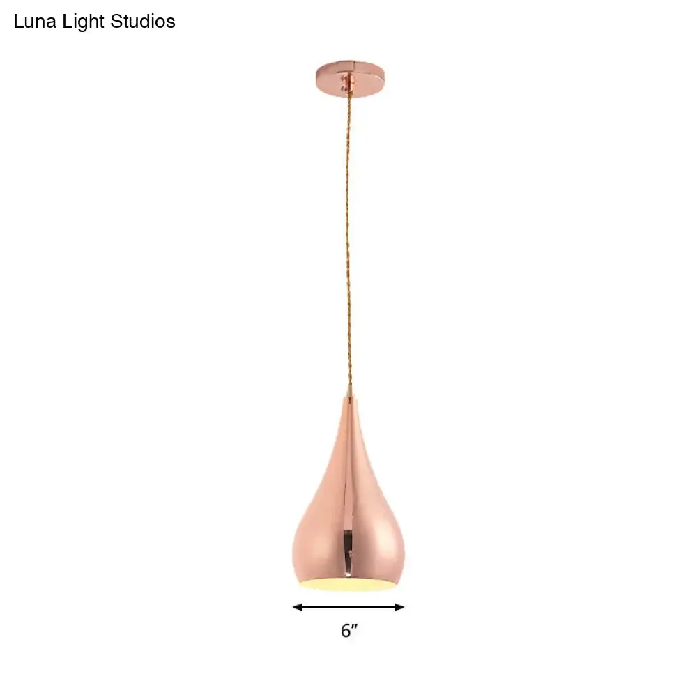 Contemporary Rose Gold Teardrop Pendant Light - 1 Head Metal Hanging Lamp for Kitchen Island