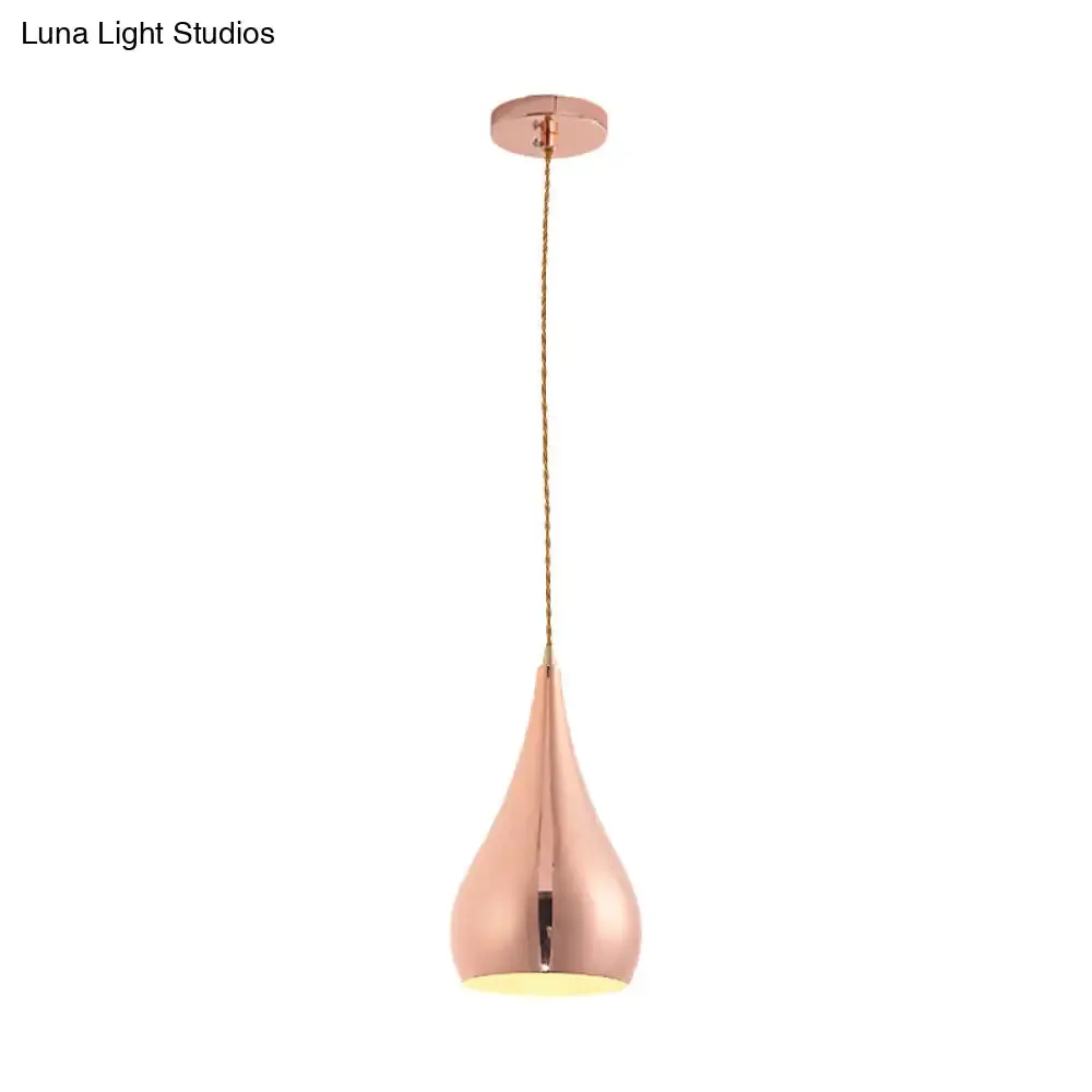 Contemporary Rose Gold Teardrop Pendant Light - 1 Head Metal Hanging Lamp for Kitchen Island