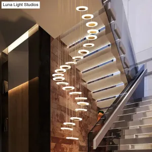 Contemporary Spiral Disc Multi Ceiling Lamp - Staircase Suspension Fixture in White