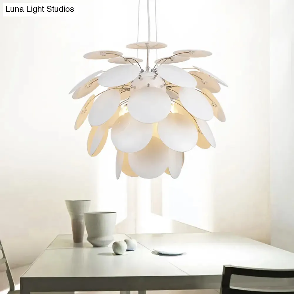 Contemporary Style Metallic Pinecone Ceiling Hanging Light - 1 Light White Pendant Lamp - 21.5"/25.5