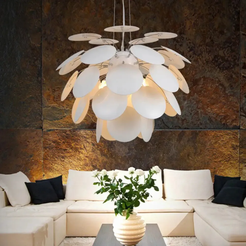 Contemporary Style Metallic Pinecone Ceiling Hanging Light - 1 Light White Pendant Lamp - 21.5"/25.5