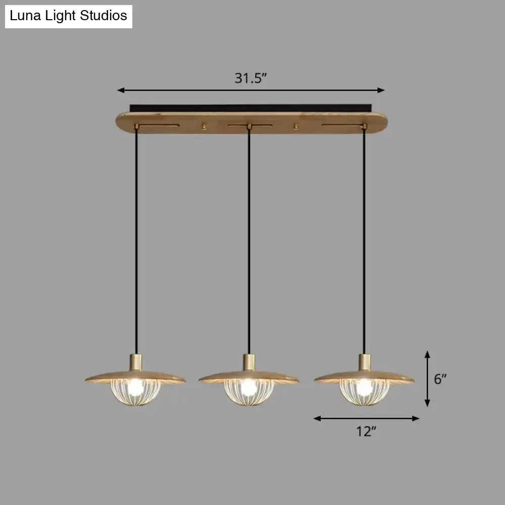 Contemporary Wooden Pendant Light with Cage Bottom - 1-Light Hanging Ceiling Fixture