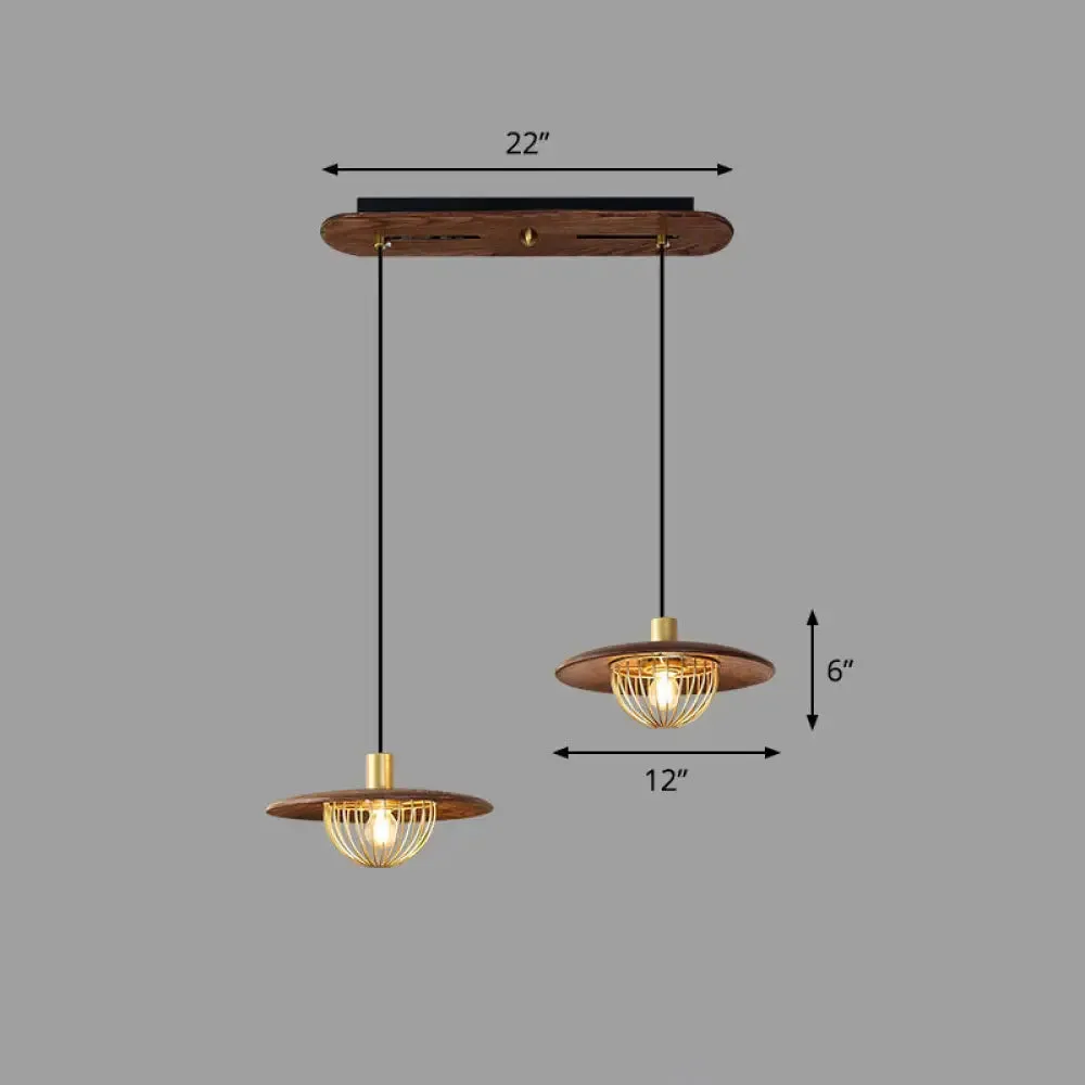 Contemporary Wooden Pendant Light with Cage Bottom - 1-Light Hanging Ceiling Fixture