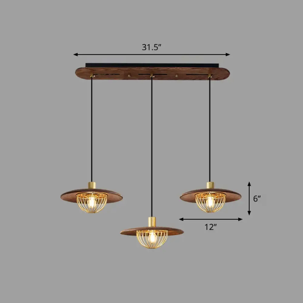 Contemporary Wooden Pendant Light with Cage Bottom - 1-Light Hanging Ceiling Fixture