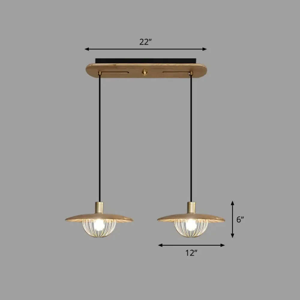 Contemporary Wooden Pendant Light with Cage Bottom - 1-Light Hanging Ceiling Fixture