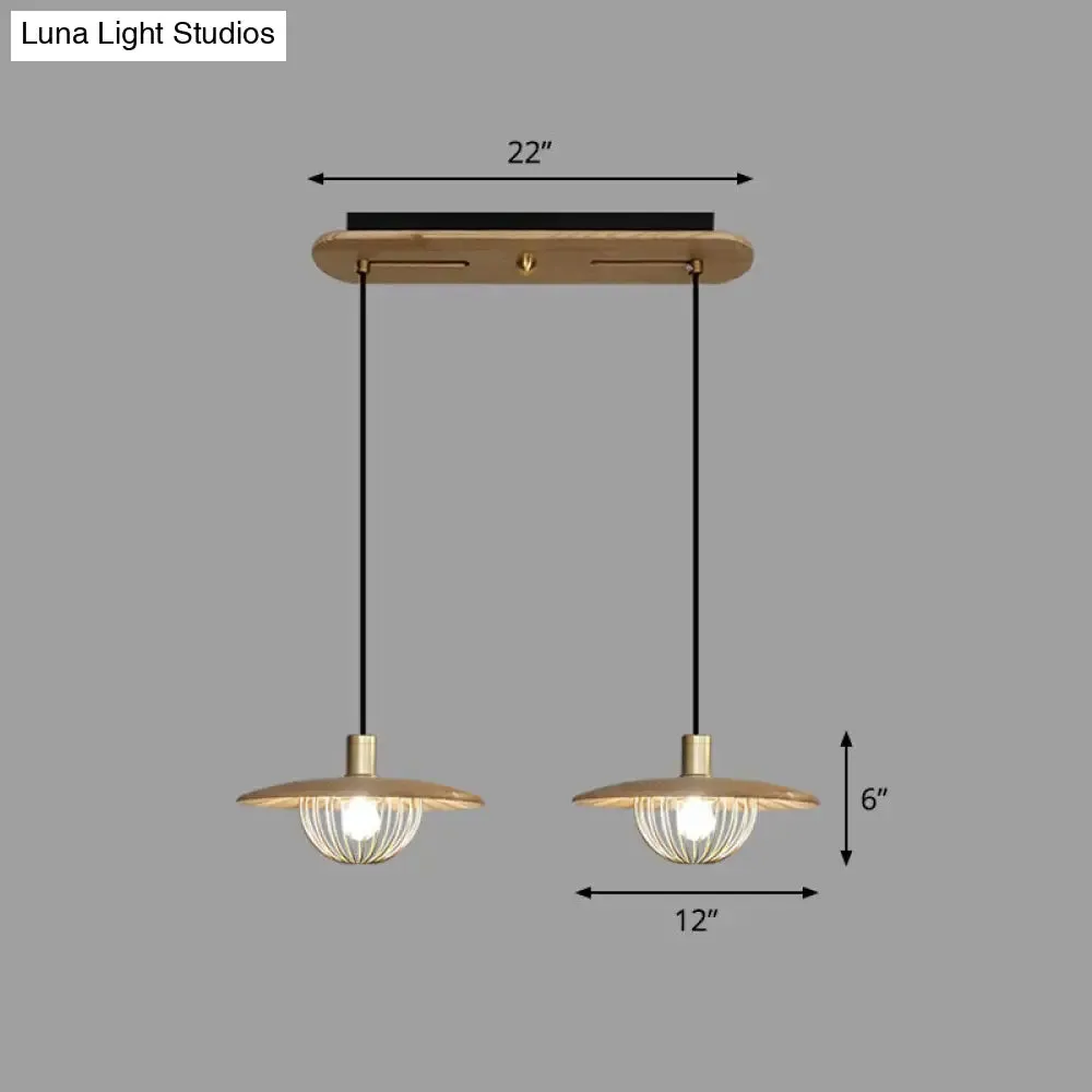 Contemporary Wooden Pendant Light with Cage Bottom - 1-Light Hanging Ceiling Fixture