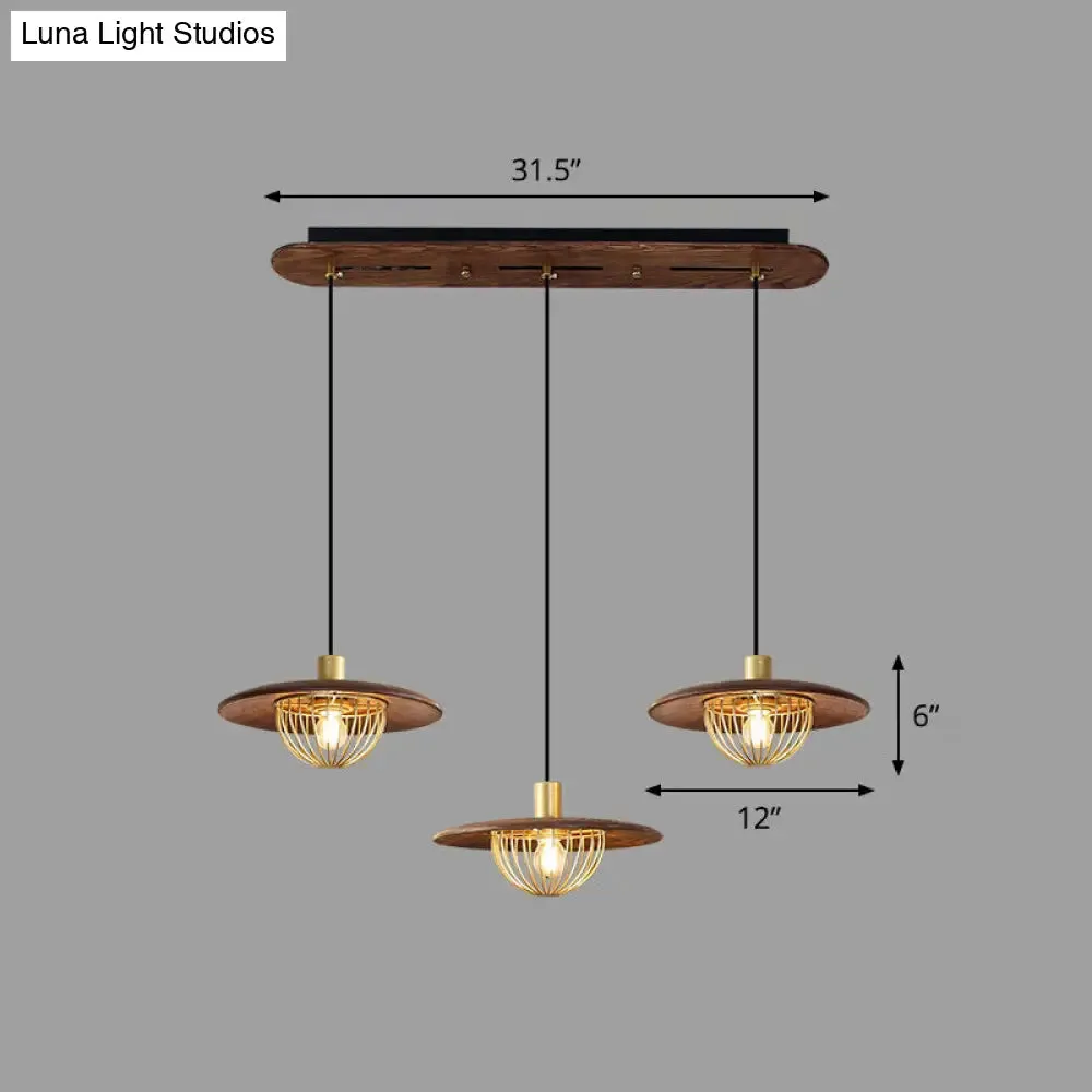 Contemporary Wooden Pendant Light with Cage Bottom - 1-Light Hanging Ceiling Fixture