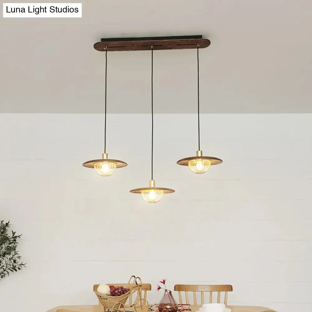 Contemporary Wooden Pendant Light with Cage Bottom - 1-Light Hanging Ceiling Fixture