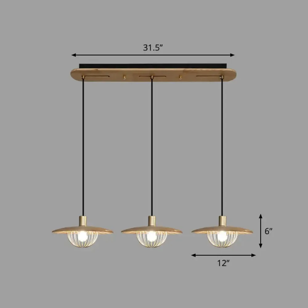 Contemporary Wooden Pendant Light with Cage Bottom - 1-Light Hanging Ceiling Fixture