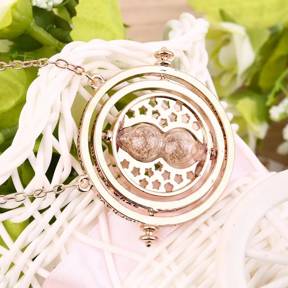 Cool Fashion Magic Time Turner Necklace Rotating Spins Hourglass Necklace