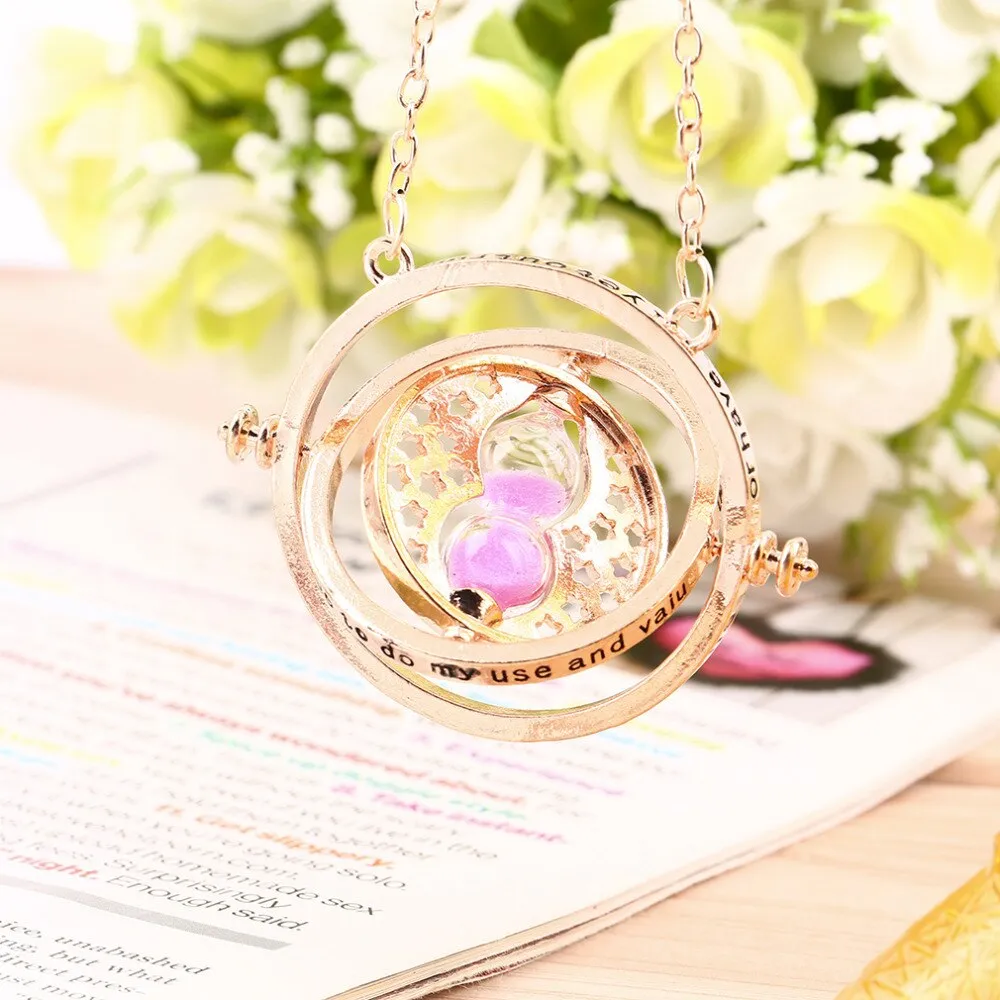 Cool Fashion Magic Time Turner Necklace Rotating Spins Hourglass Necklace