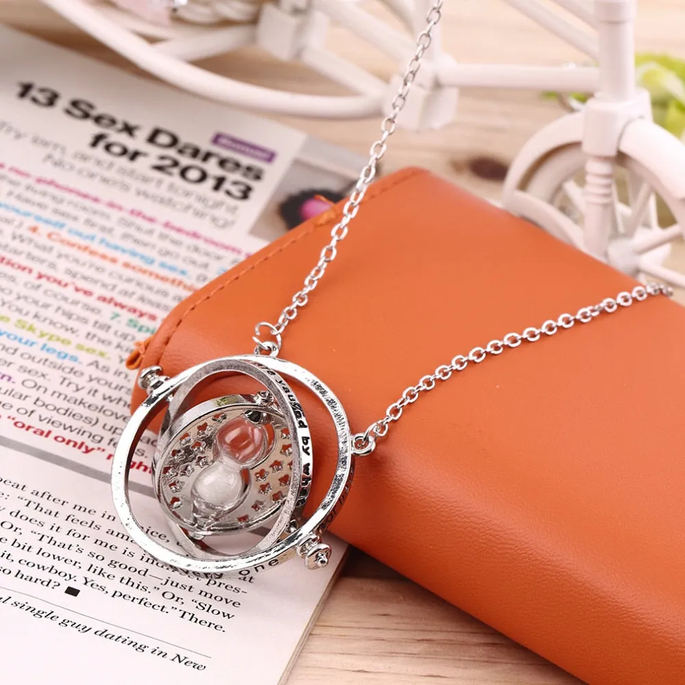 Cool Fashion Magic Time Turner Necklace Rotating Spins Hourglass Necklace