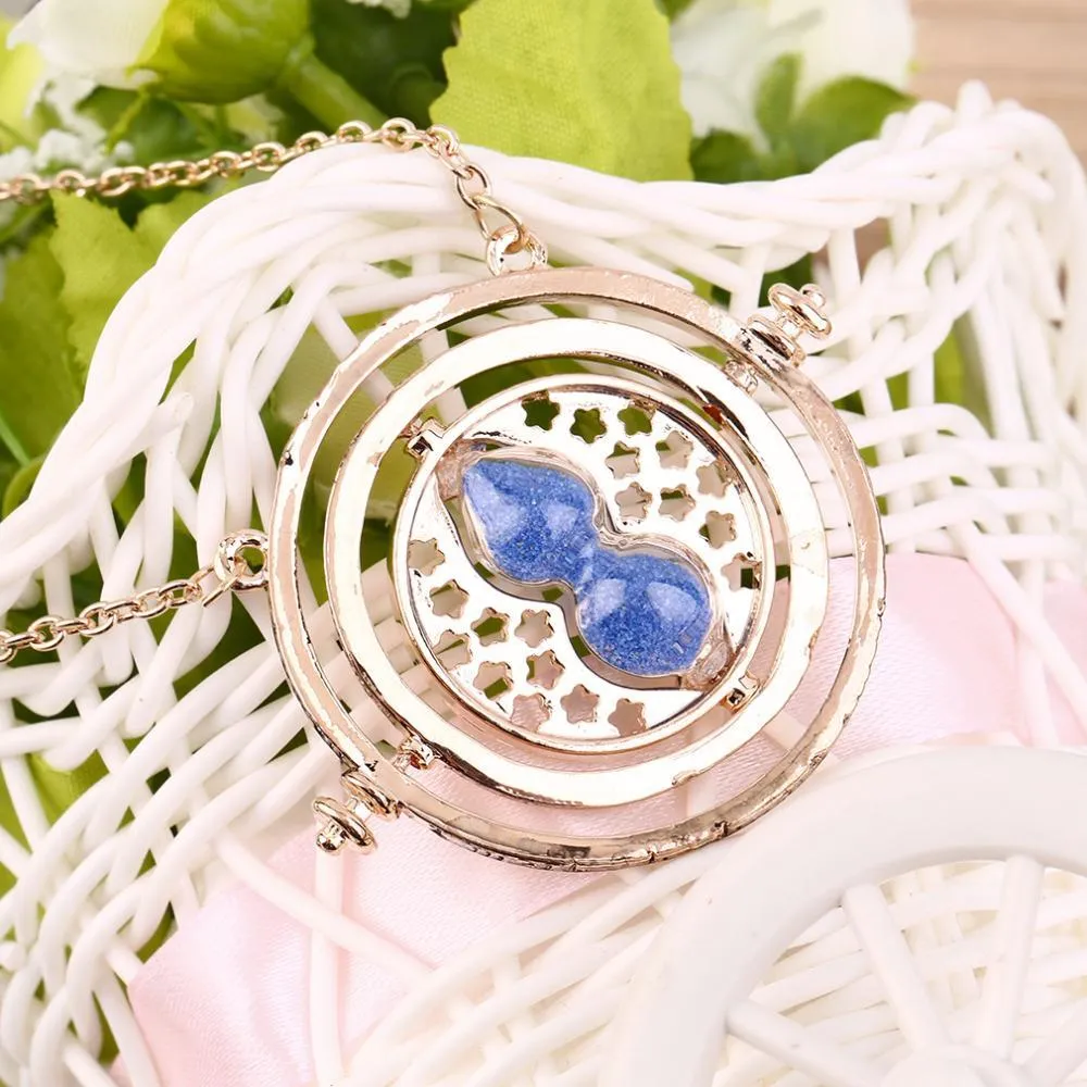 Cool Fashion Magic Time Turner Necklace Rotating Spins Hourglass Necklace