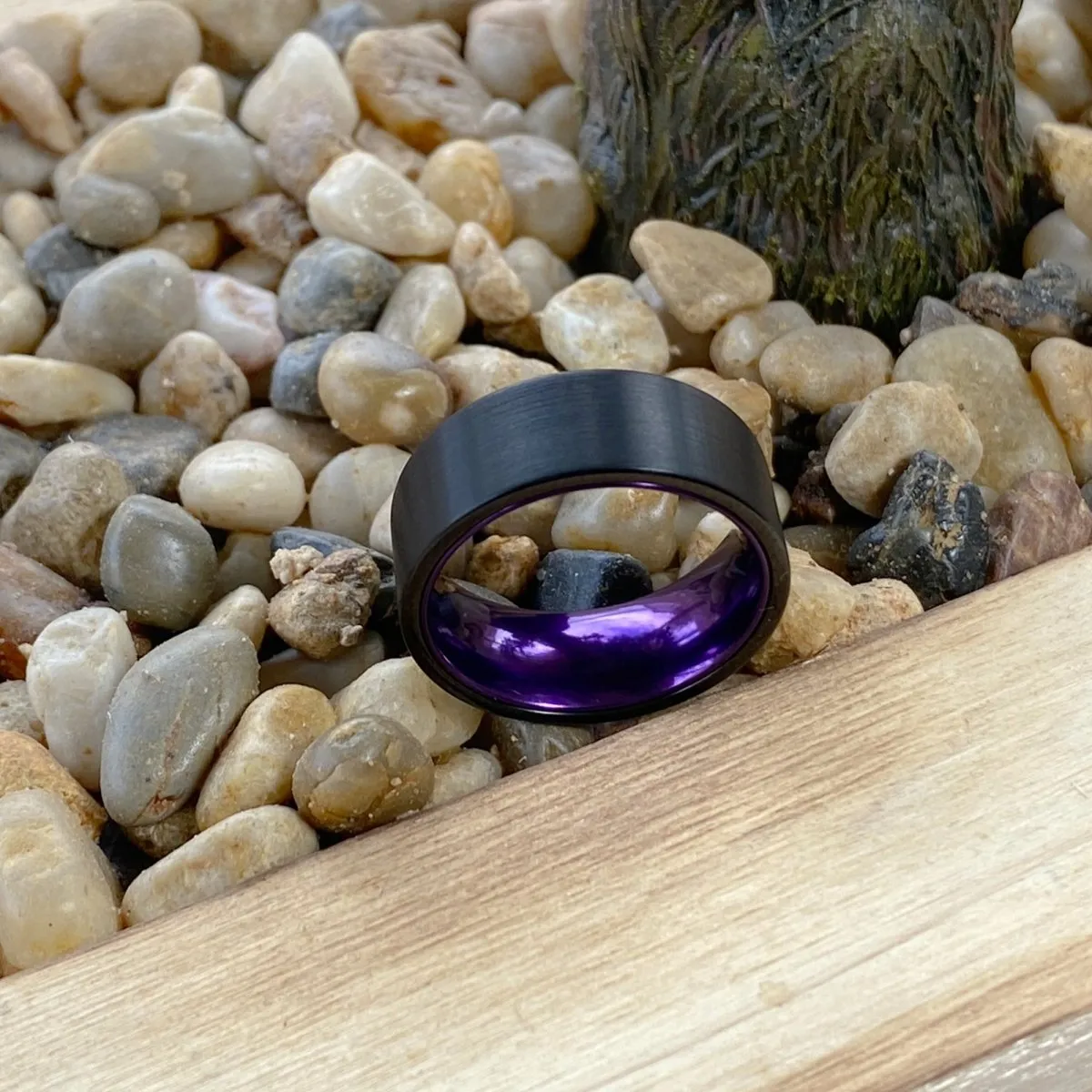 CROCUS | Purple Ring, Black Flat Brushed Tungsten Ring