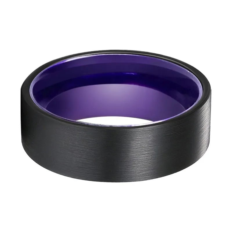 CROCUS | Purple Ring, Black Flat Brushed Tungsten Ring