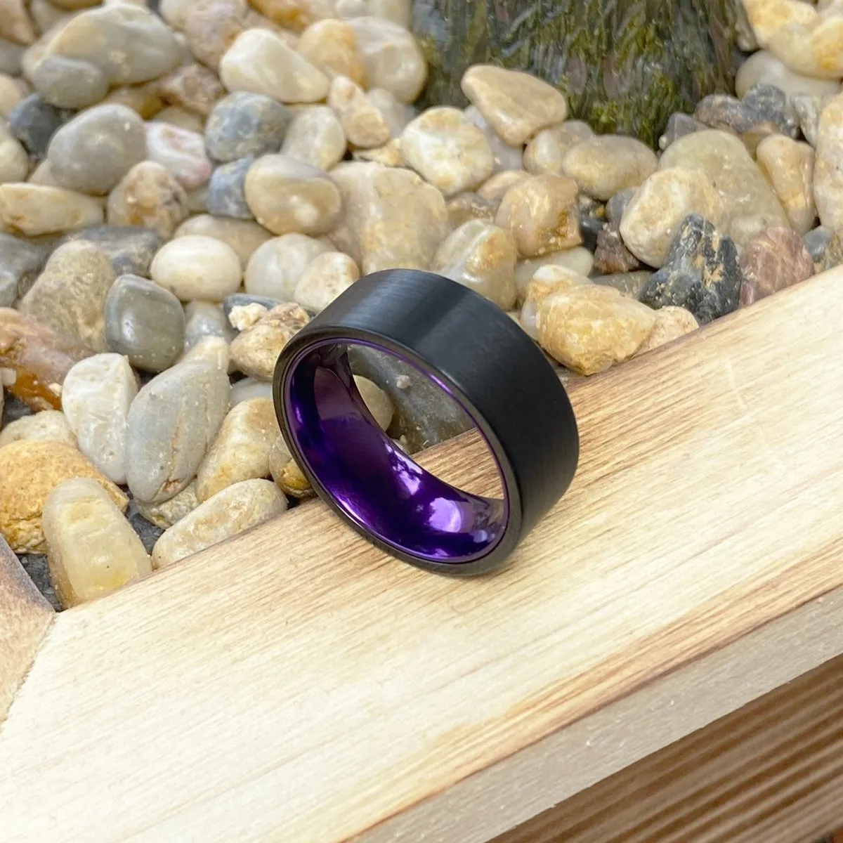 CROCUS | Purple Ring, Black Flat Brushed Tungsten Ring