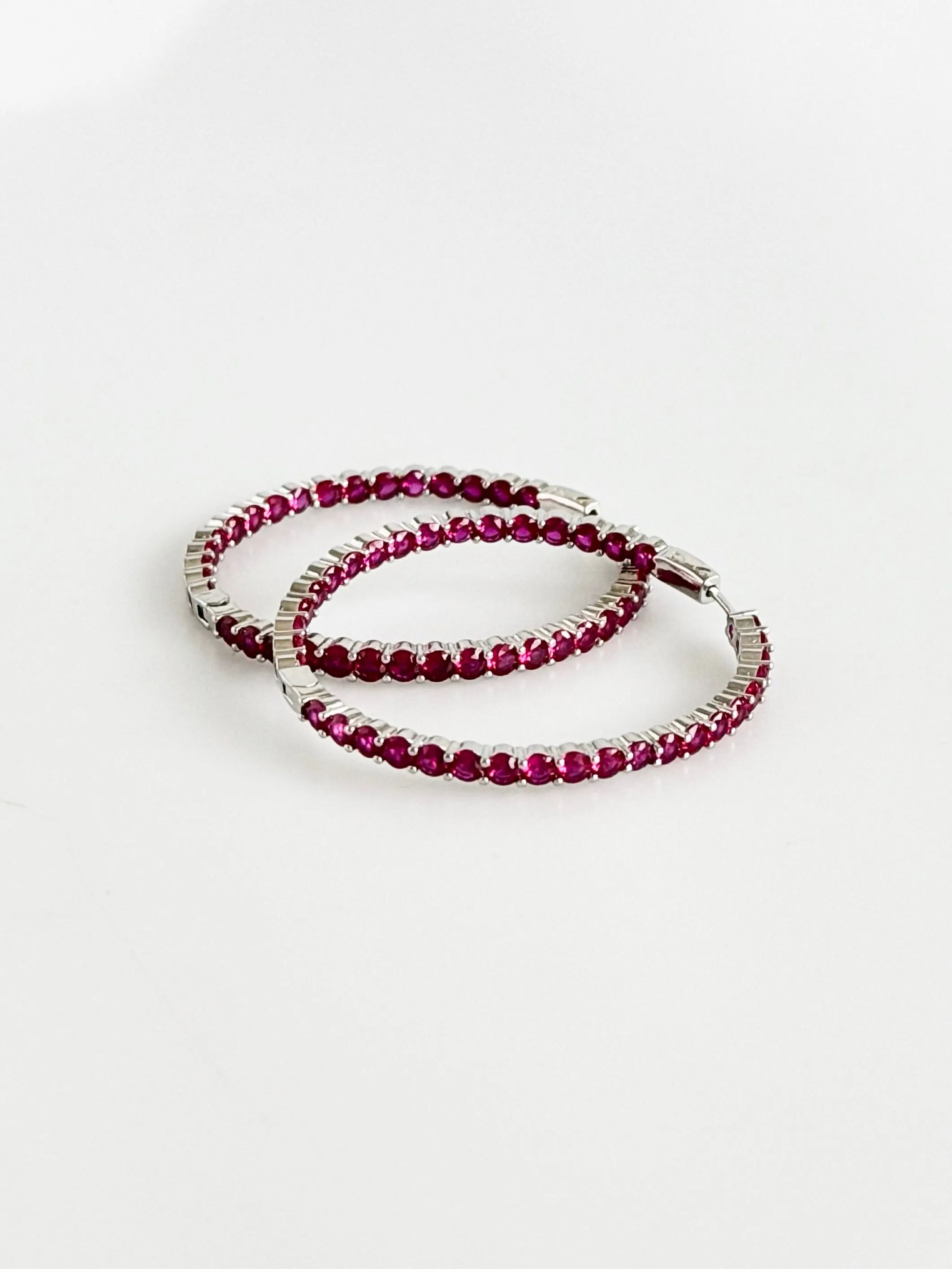 CZ Double Vision Big Hoops Earrings - Fuchsia