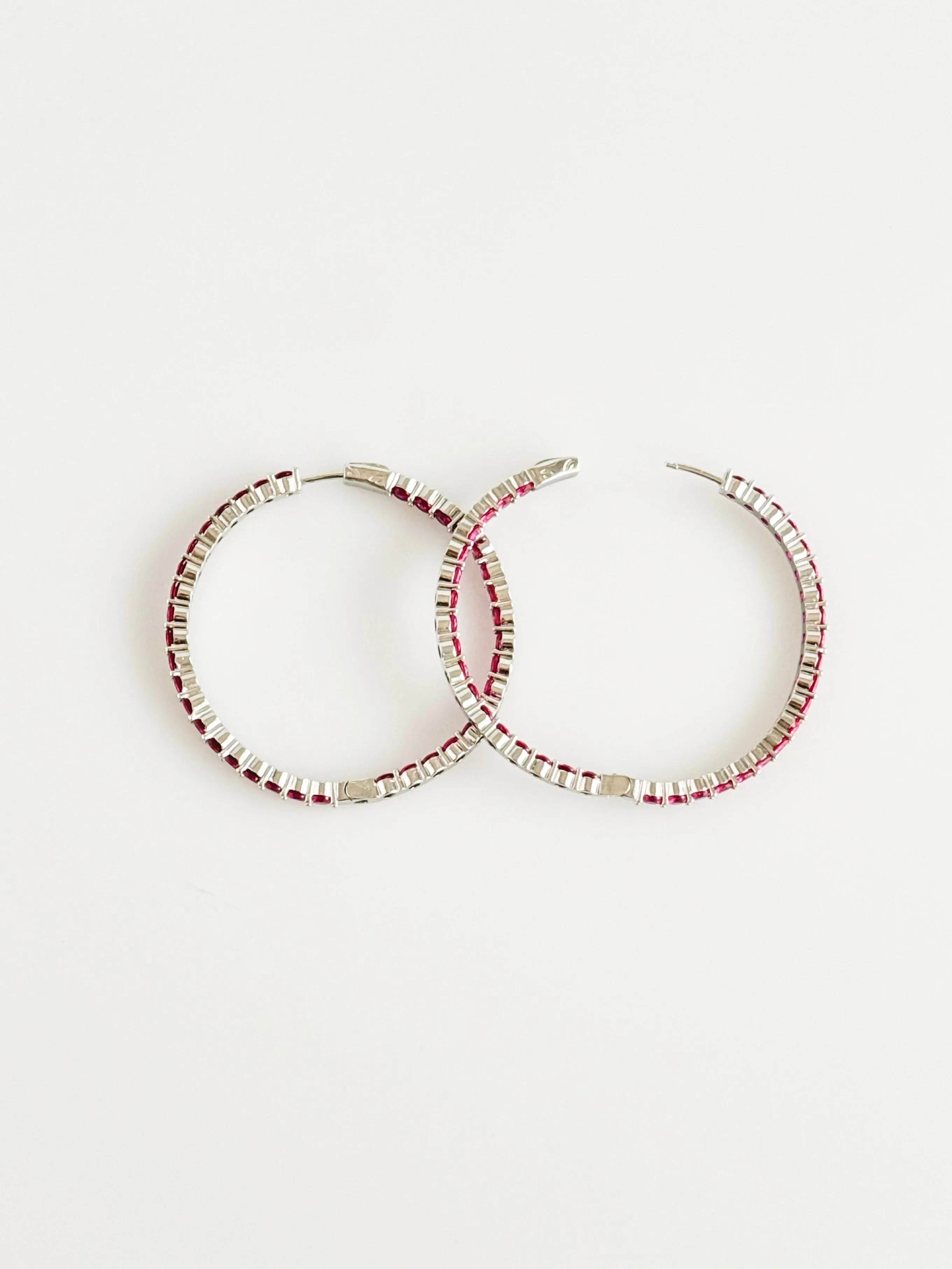 CZ Double Vision Big Hoops Earrings - Fuchsia