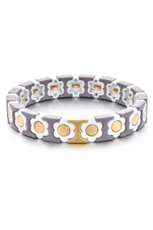 Daisy chain bracelet - taupe/white/gold