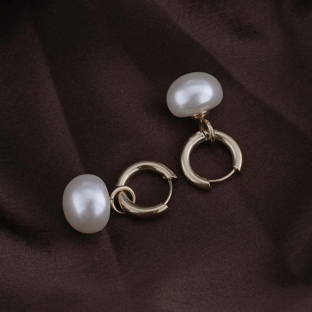 Drop Pearl Hoop Earrings