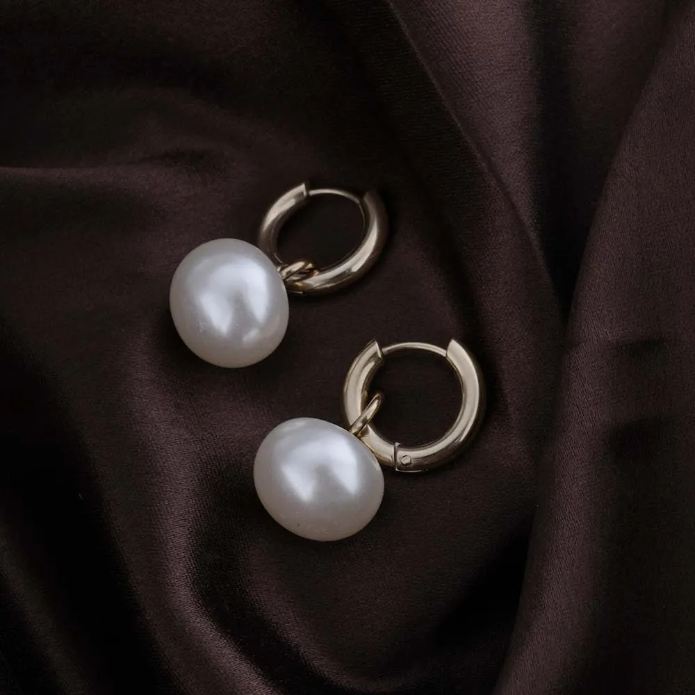 Drop Pearl Hoop Earrings