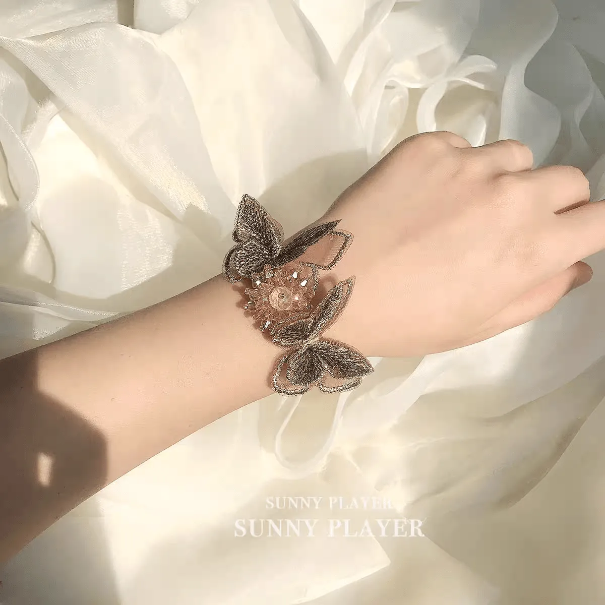 Elegant Floral Embroidery Butterfly Bracelet