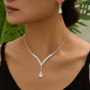 Elegant Water Drop Rhinestone Necklace  Earrings Set