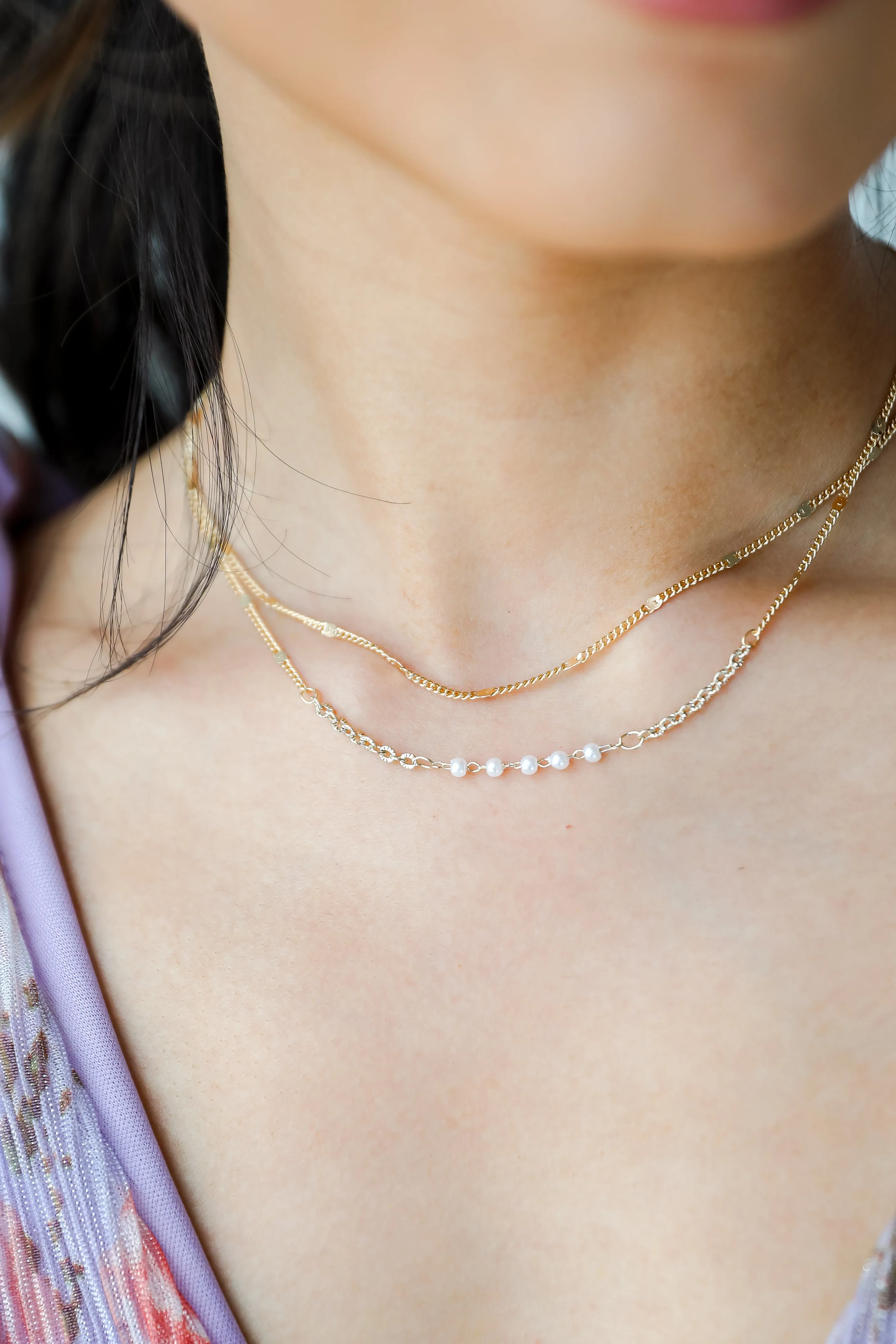 Emma Gold Pearl Layered Chain Necklace