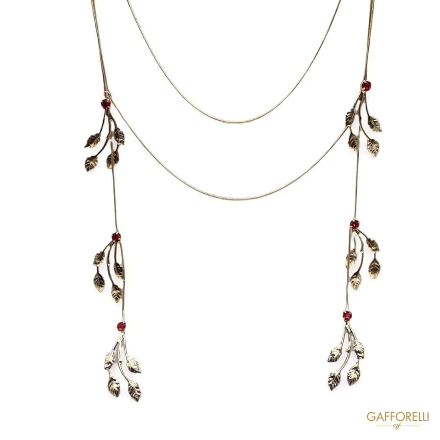 Empire Style Necklace with Leaves and Red Rhinestones (100pz) C278 - Gafforelli Srl