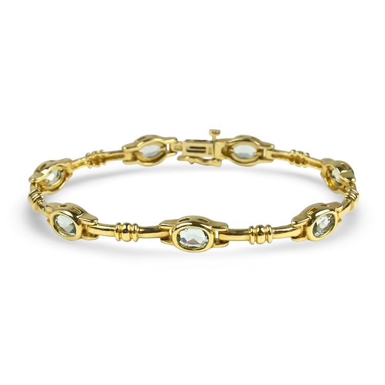 Estate 14k Yellow Gold Aquamarine Link Bracelet