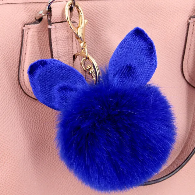 Fashion Pompom Keychain Round Fake Rabbit Fur Ball Key Chain With Ears Cute Women Charms Bunny Keychains Keyring Decorator