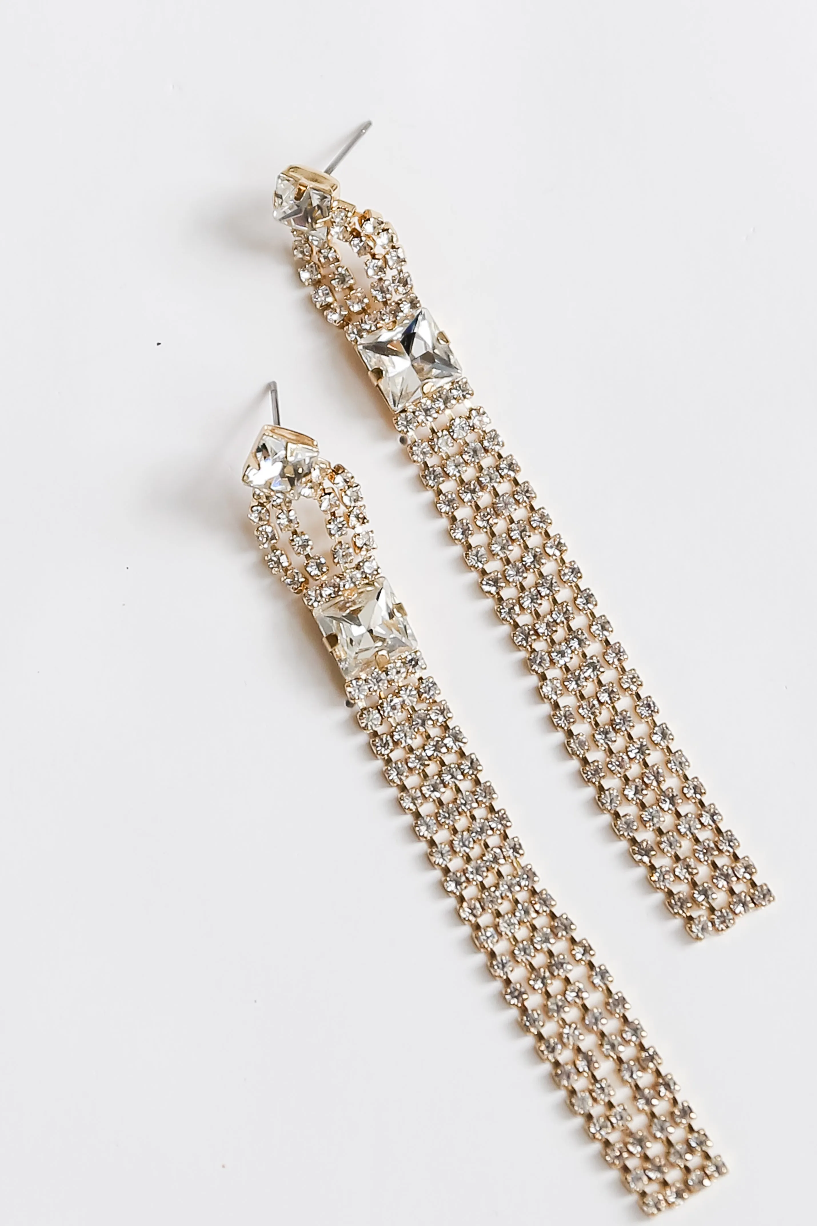 FINAL SALE - Harlow Gold Rhinestone Fringe Earrings