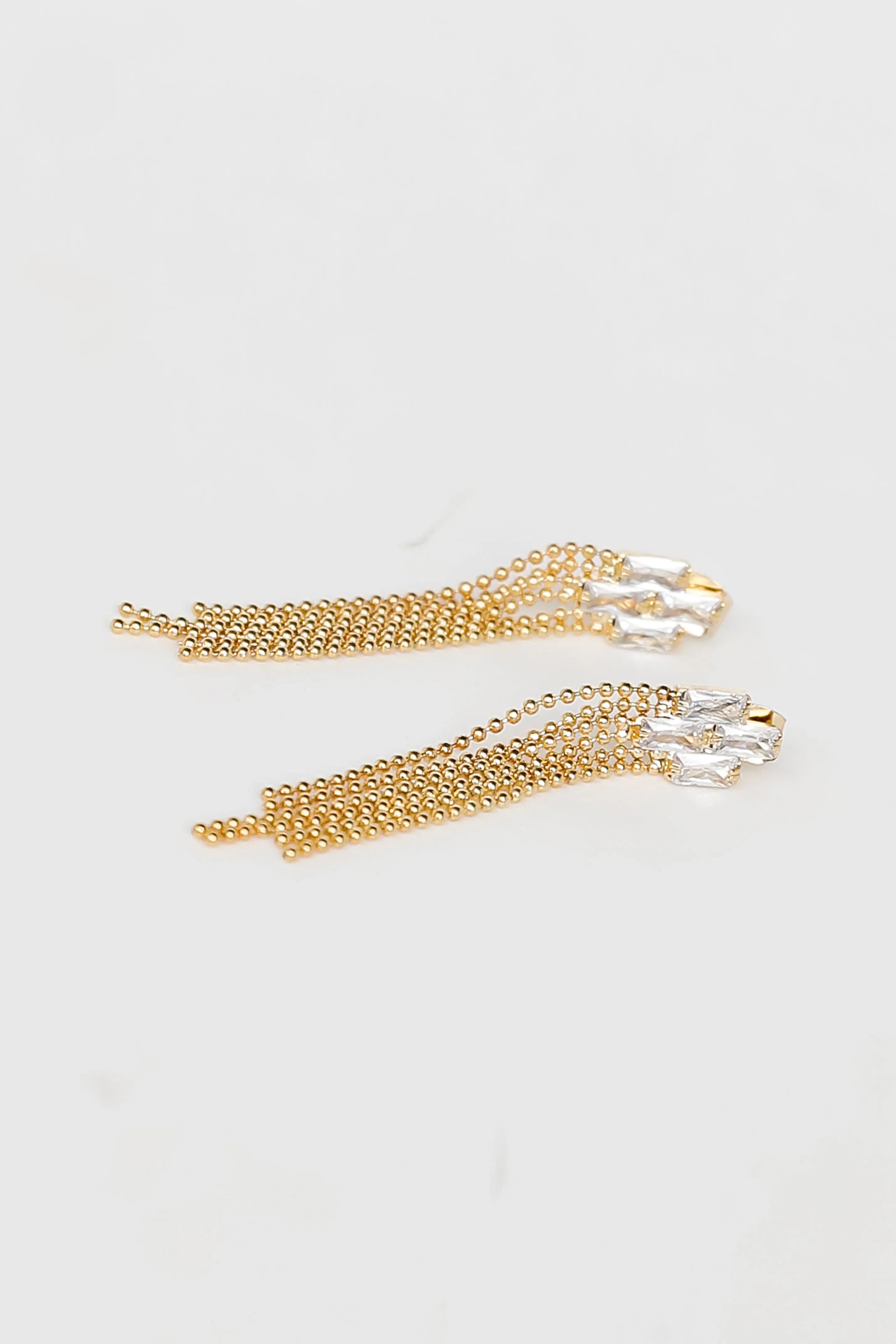 FINAL SALE - Kira Gold Rhinestone Beaded Fringe Earrings